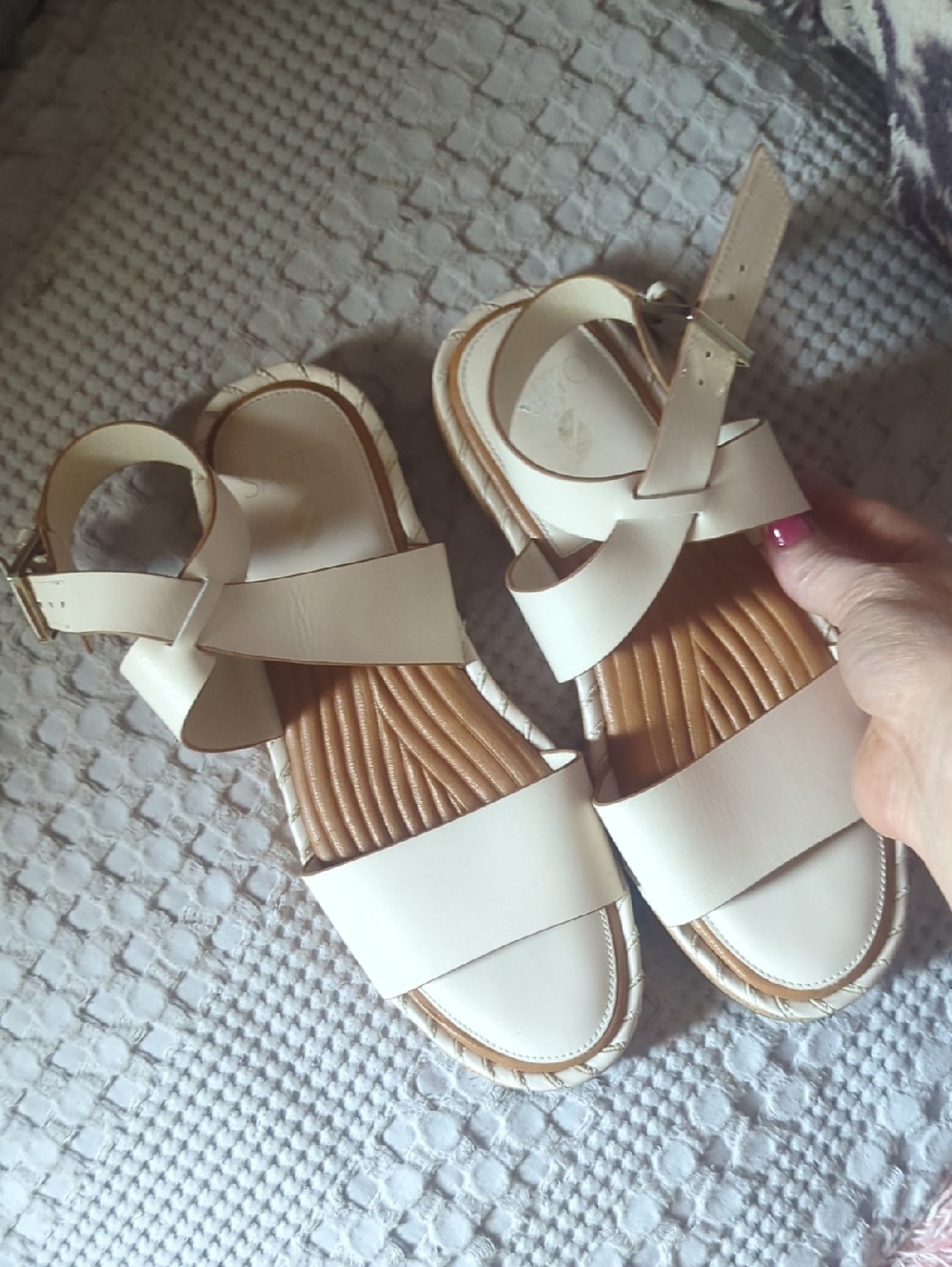 Franco Sarto Cream Leather Strappy Sandals